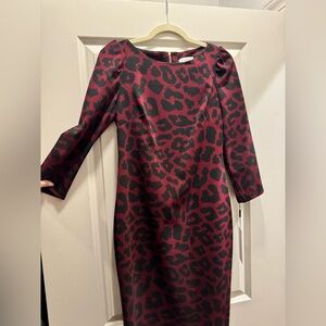 NWT Calvin Klein Midi Dress Women Maroon Animal Print 3/4 Sleeve Party Dress!